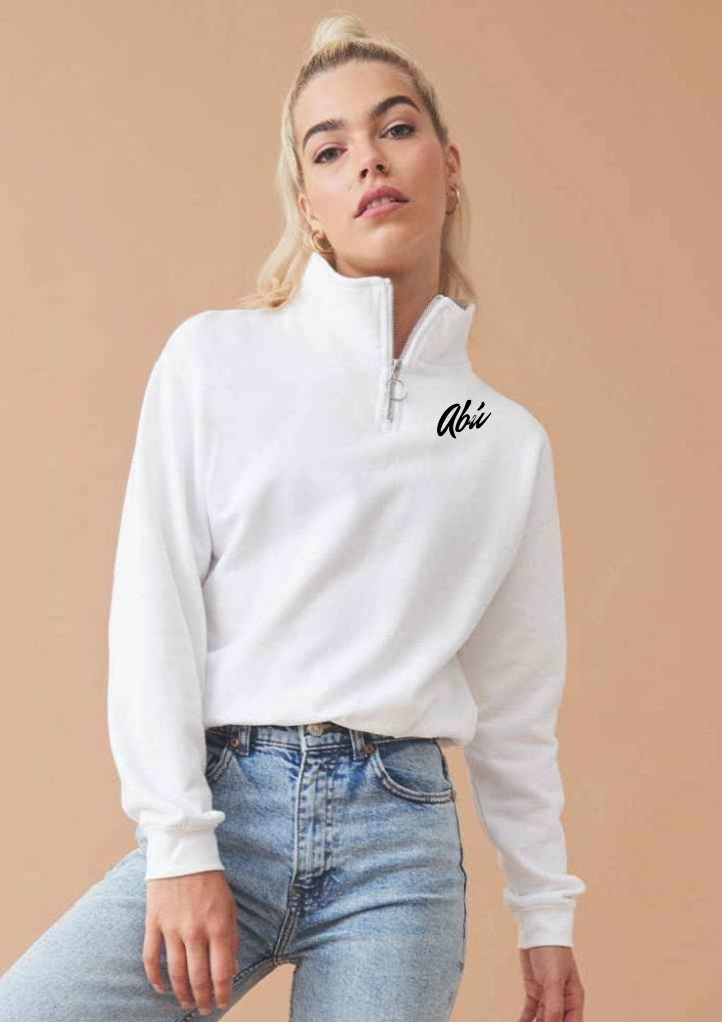 Cropped white sales quarter zip