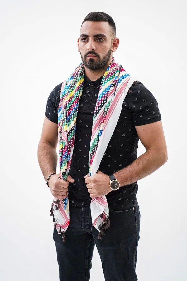 Official Rainbow Hirbawi Kufiya / Keffiyeh - Palestinian Scarf