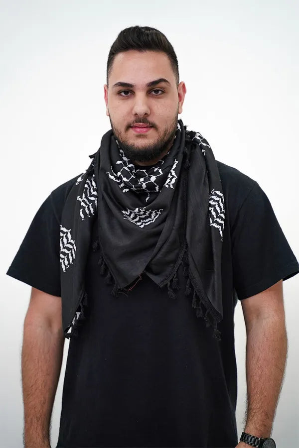 Official Inverted Black and White Hirbawi Kufiya / Keffiyeh - Palestinian Scarf