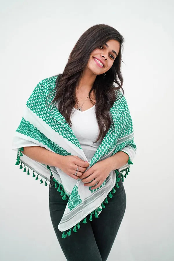 Official Green and White Hirbawi Kufiya / Keffiyeh - Palestinian Scarf