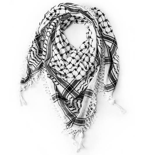 Official White & Black Hirbawi Kufiya / Keffiyeh - Palestinian Scarf